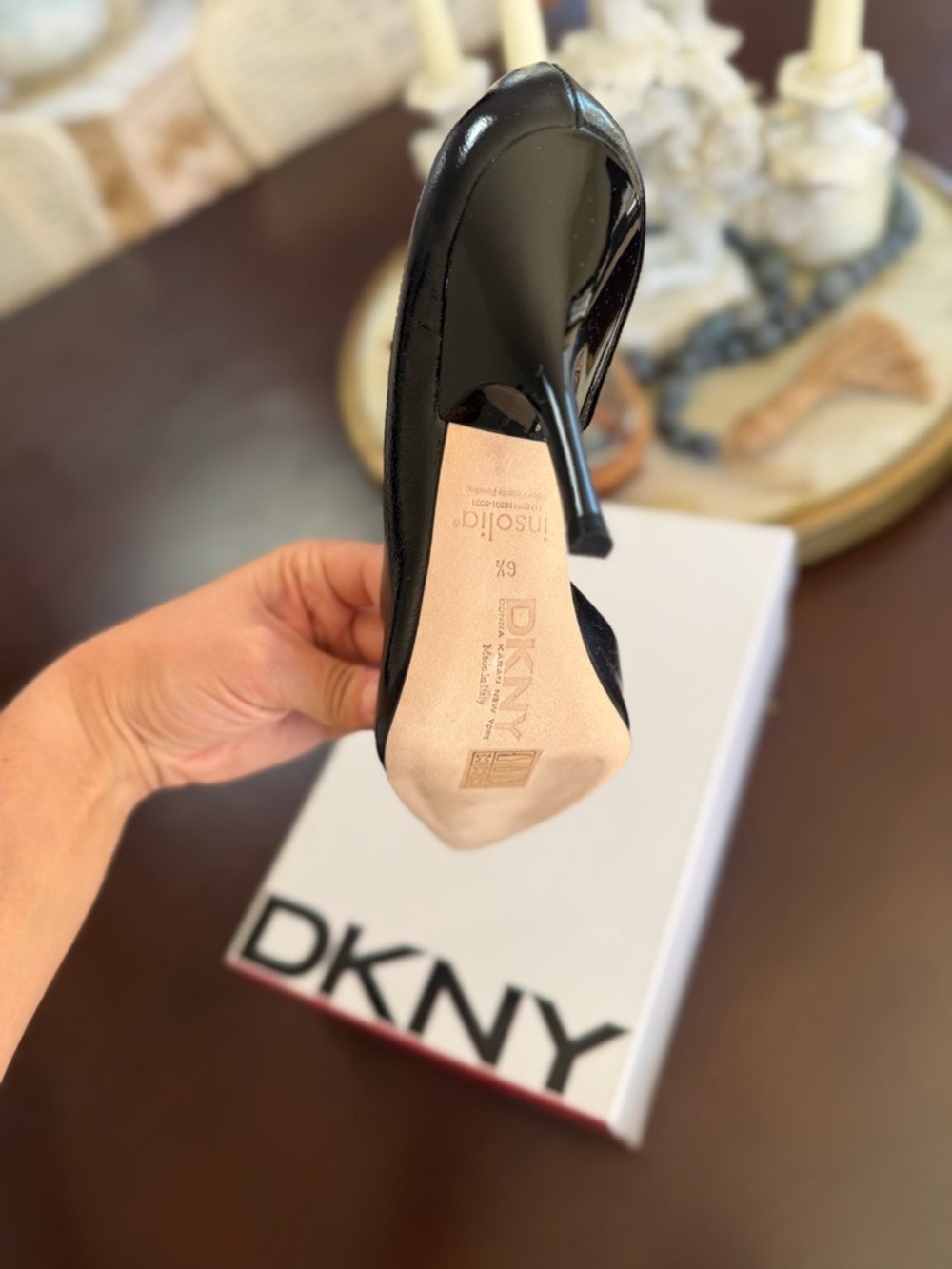 DKNY Black Patent Pointed Toe Stiletto Pump - Picture 3 of 4